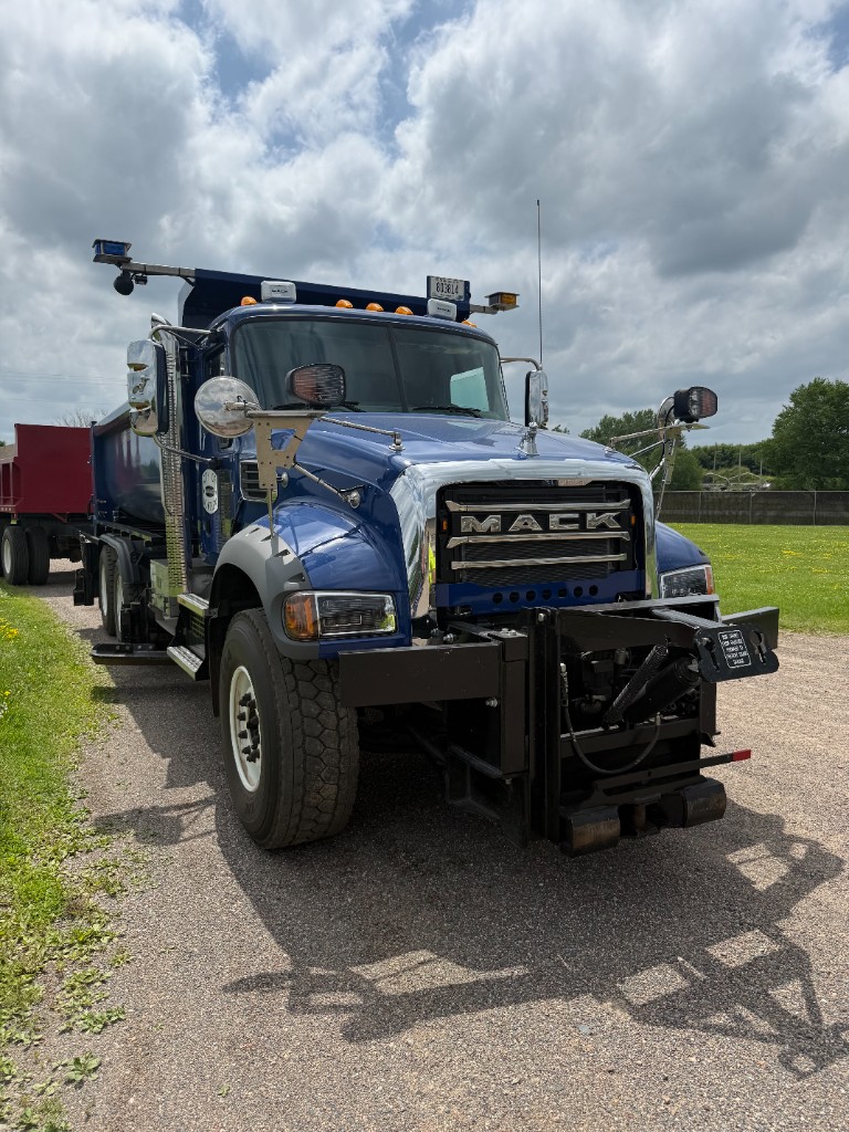 Front of the Mack with the plow mount installed.