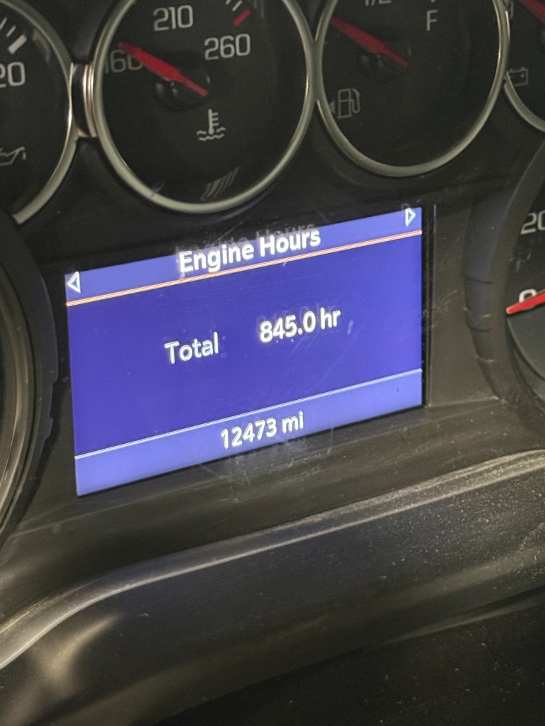Gauge cluster, June 2026: 845.0 engine hours and 12,473 miles.