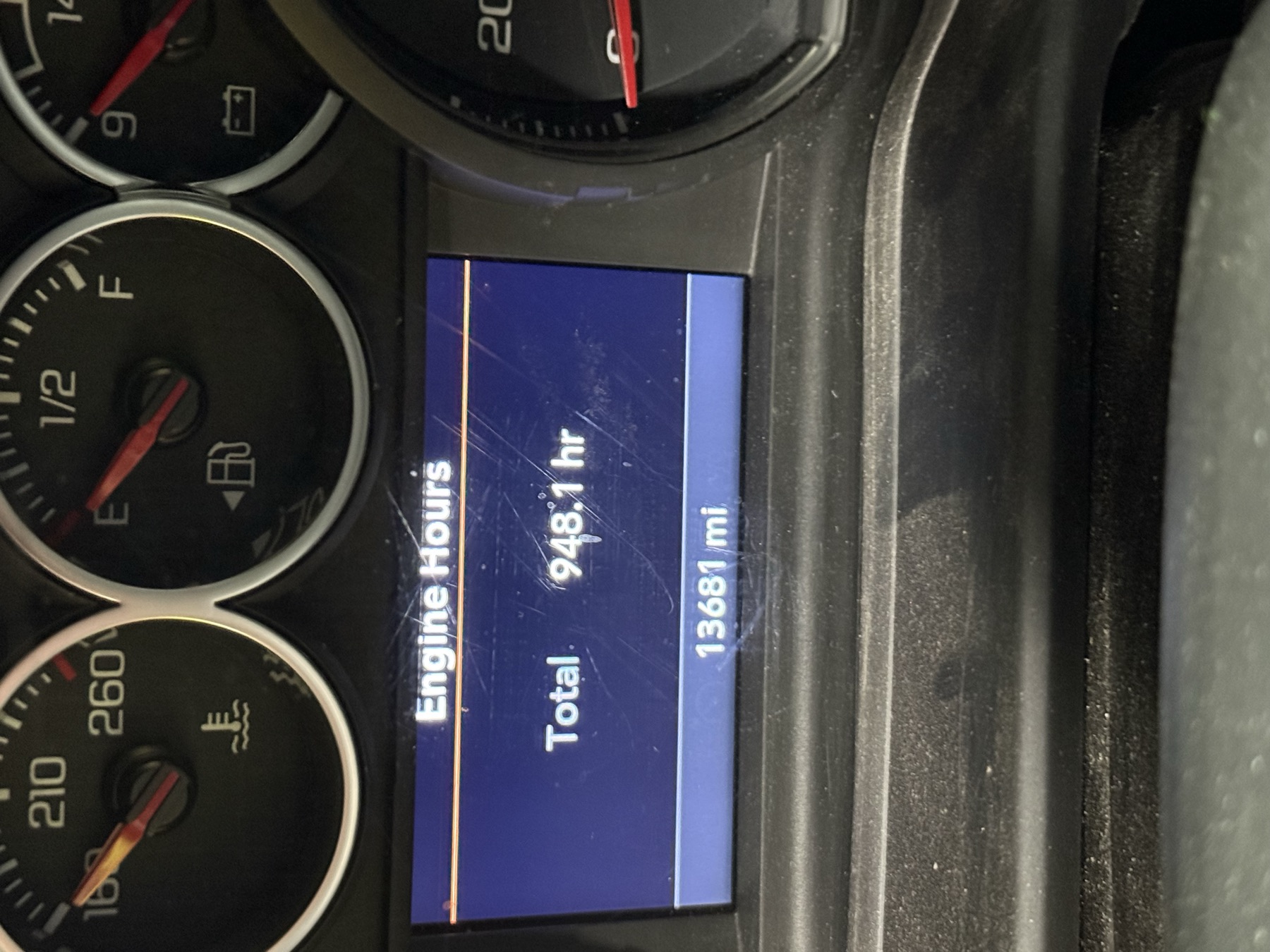 Gauge cluster, September 18, 2026: 948.1 engine hours and 13,681 miles.
